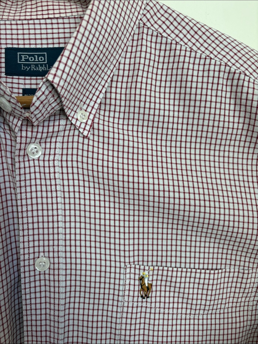Vintage Polo by Ralph Lauren Red White Grid Check Button Down Shirt XL